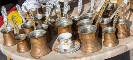 Turkish coffee pots made in a traditional styleの写真素材