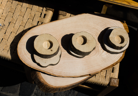 small piece of cut wood logs used for  wood texture backgroundの写真素材