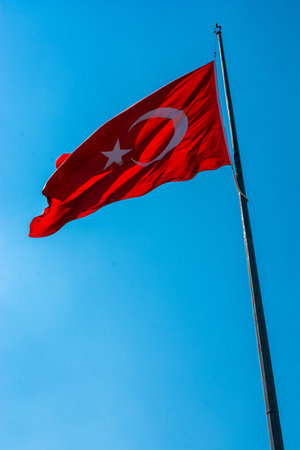 Turkish national flag hang on a pole in open air
