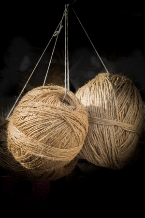 Set of Rolls of thread  linen string as spoolの写真素材