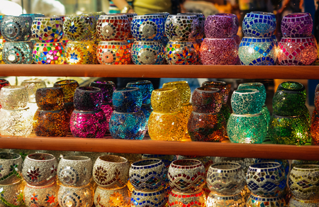 Mosaic Ottoman lamps from Grand Bazaar in  Istanbulの写真素材