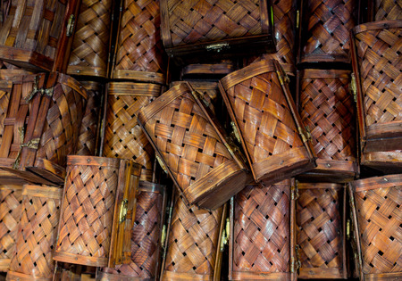 Set of wooden boxes of light brown colorの写真素材