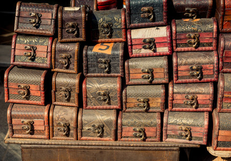 Set of wooden boxes of light brown color