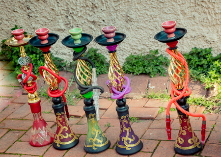 Set of Colorful glass smoke hookah in viewの写真素材