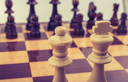 Chess board with chess pieces  on itの写真素材
