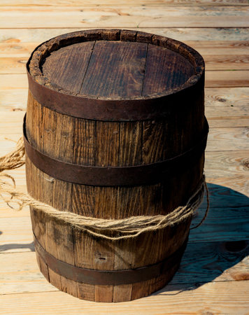 Wooden barrel of old agein view