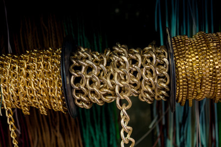 Rolls of  metal chains as a background texture