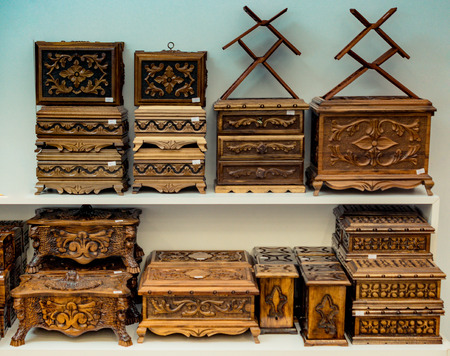 Set of wooden boxes of light brown colorの写真素材