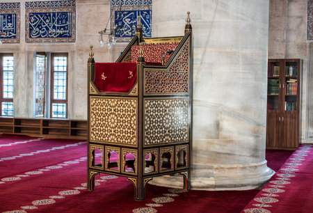 Wooden minbar sermon pulpit of Ottoman times in mosque