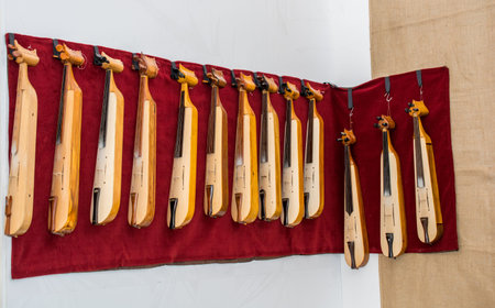Set of models of musical instruments kemancha made of wood