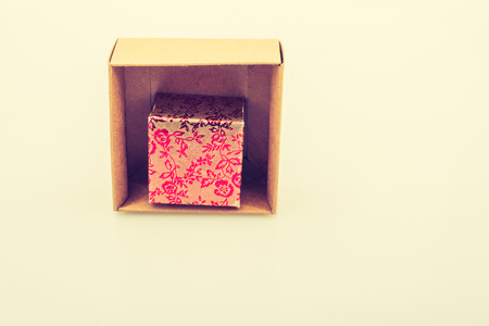 Gift box made of cardboard in the viewの写真素材