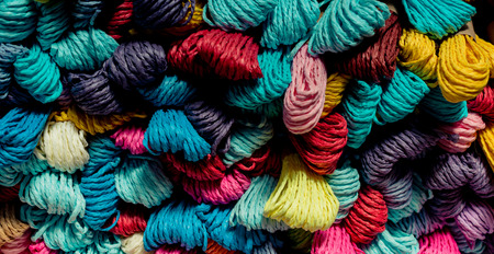Bundle of colorfulrope  in view in a market placeの写真素材