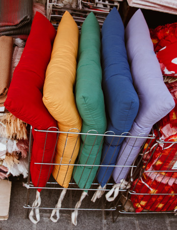 Traditional Turkish handmade colorful natural fabric pillowsの写真素材