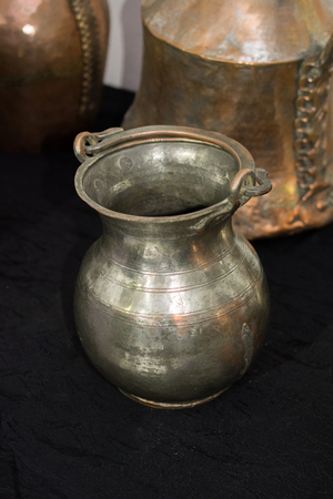 Old retro style metallic bucket in viewの写真素材