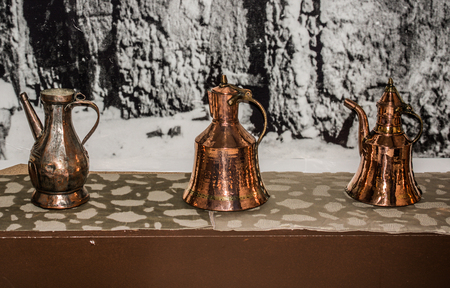 Very old style metal ewer water jar in viewの写真素材