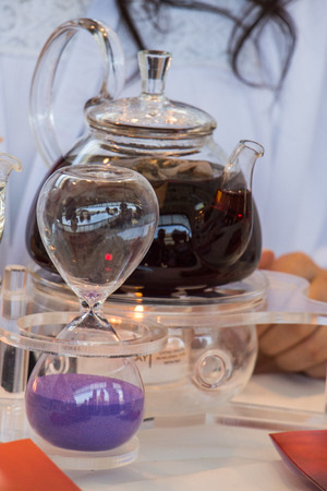 Herbal tea in a glass teapot in the viewのeditorial素材