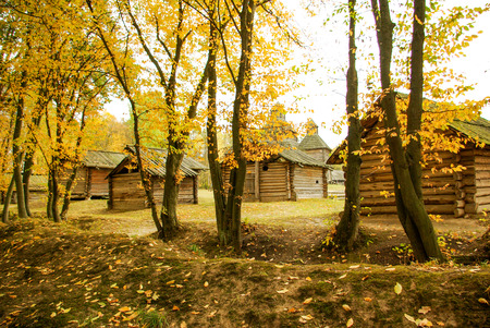 traditional ukrainian rural cottage with a straw roofの写真素材