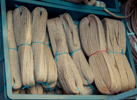Bundle of rope  in view in a market place