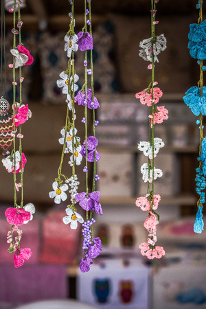 Turkish colorful needle work embroidery flowers as  backgroundの写真素材
