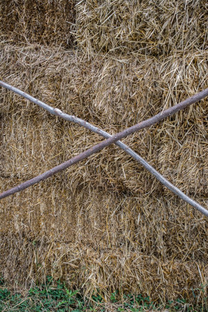 Hay bales stacks outdoors
