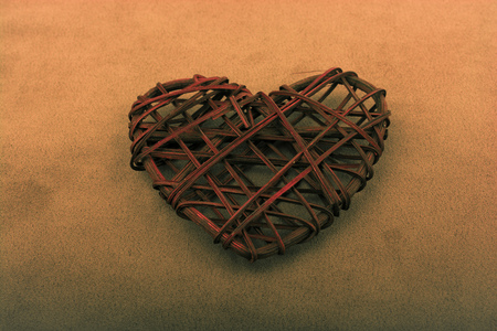 Handmade straw heart or valentines day object in viewの写真素材