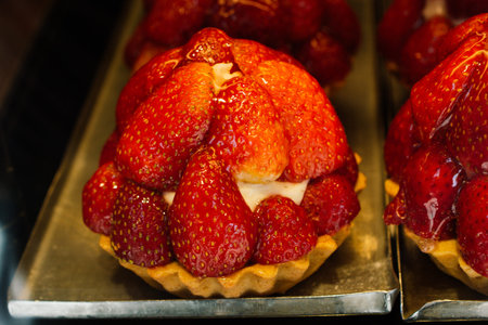 Tasty strawberry tart on sale in the viewの写真素材