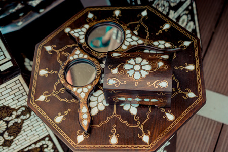 Ottoman art example of Mother of Pearl inlays on mirrorsの写真素材