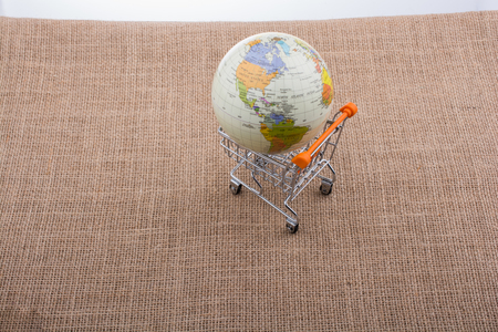 Globe in a shopping trolley on canvasの写真素材
