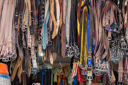 Belts with buckles as element of clothing designの写真素材