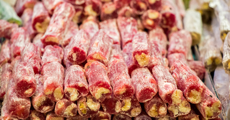Load of traditional turkish delight rahat lokumの写真素材