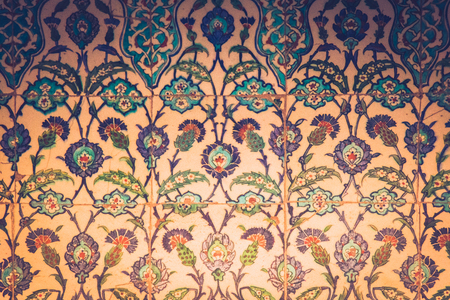 Ottoman ancient Handmade Turkish Tiles with floral patternsの写真素材
