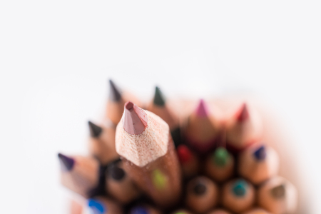 color pencils of various colors on a white backgroundの写真素材