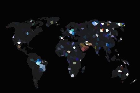 Roughly outlined world map with a colorful background patternsの写真素材