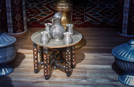 Ottoman style silver and copper utensils in the view