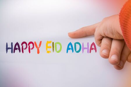 Muslim holiday festival of sacrifice, Happy Eid al-Adha mubarak wordingの写真素材