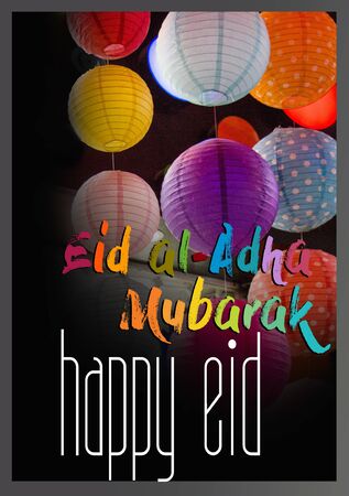 Muslim holiday festival of sacrifice, Happy Eid al-Adha mubarak wordingの写真素材