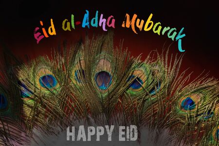 Muslim holiday festival of sacrifice, Happy Eid al-Adha mubarak wordingの写真素材