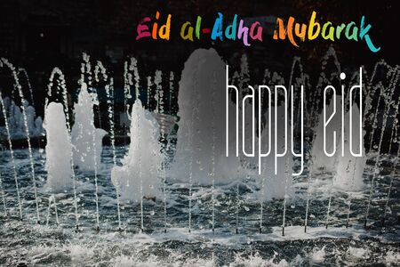 Muslim holiday festival of sacrifice, Happy Eid al-Adha mubarak wordingの写真素材