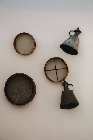 Traditional type sieve made of woodの写真素材