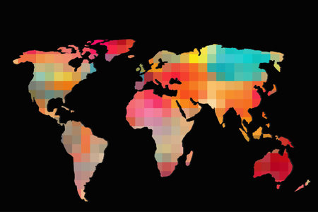 Roughly outlined world map with a colorful  patternsの写真素材