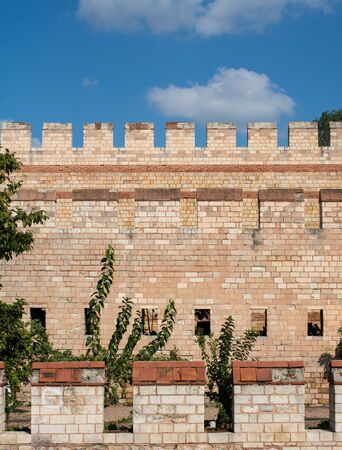 The ancient city walls of Constantinople in Istanbul, Turkeyの写真素材