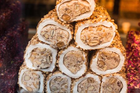 Load of traditional turkish delight lokum sugar coated soft candyの写真素材