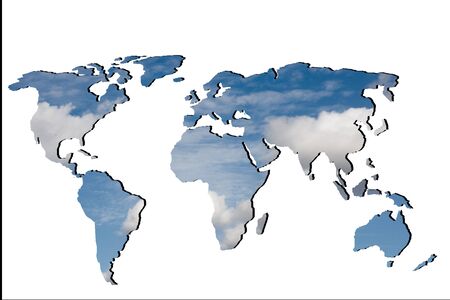 Roughly sketched out world map with sky and clouds fillingの写真素材
