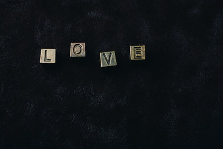 The word love with grunge metal letters love concept