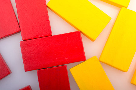 Colorful Domino Blocks placed on a white background