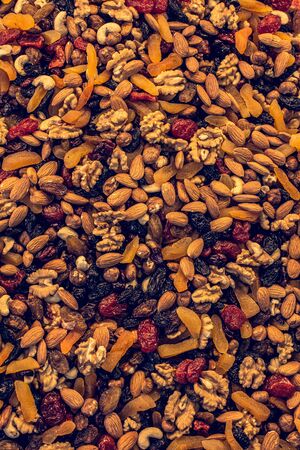 Pile of assorted nuts and seeds in the viewの写真素材