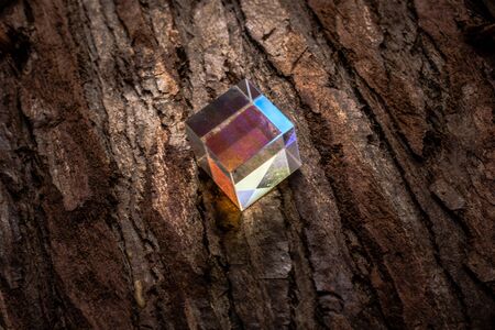 Optical glass cube Light dispersion,spectrum. Physics optics ray refractionsの写真素材