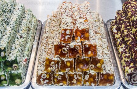 Load of traditional turkish delight lokum sugar coated soft candyの写真素材