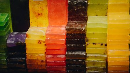 multi-colored Eco-friendly exfoliating bars of  soap for hair and bodyの写真素材
