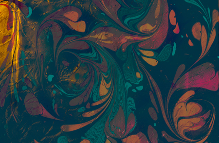 Traditional Ottoman Turkish abstract marbling art patterns as backgroundのeditorial素材